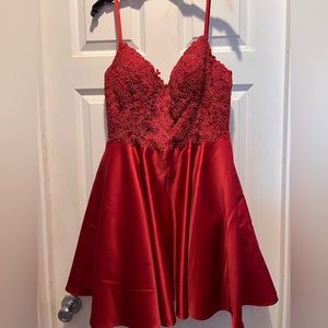 Dancing Queen Lace & Satin Mini Formal Dress.